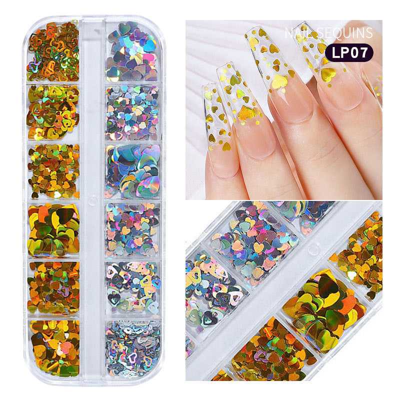 NDE045  New Nail Art Love Heart Sequins Symphony Laser Sparkle Small Red Heart Nails Ultra-thin Peach Heart Patch Jewelry