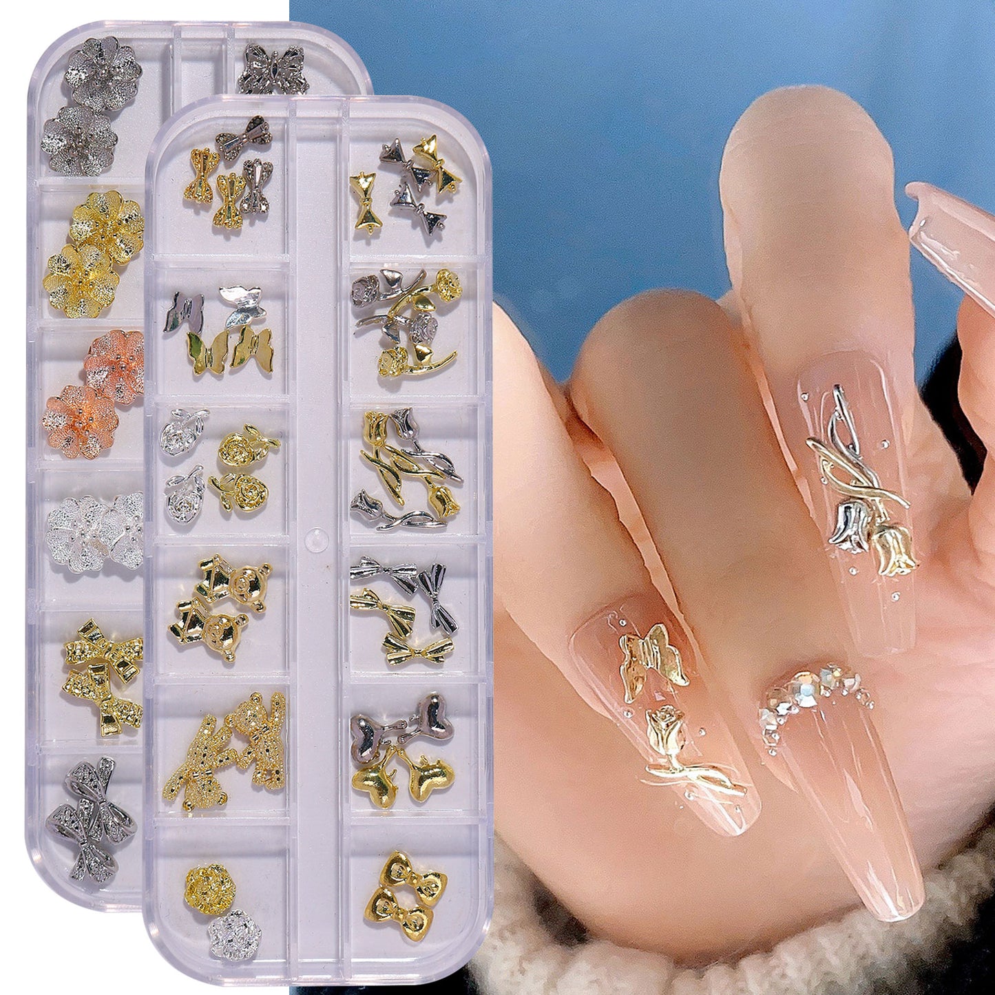 NZJ051  Factory wholesale new alloy pearl rhinestone crystal butterfly box nail jewelry