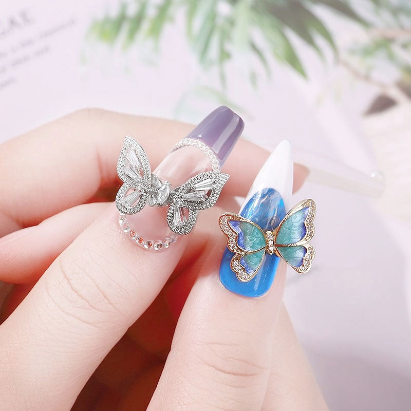 NDE037  ForLife 3D Zircon Butterfly Designer Nail Charms In Bulk