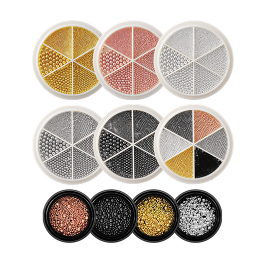 NAW004  Mixed Sizes Gold Sliver Rose Steel Caviar Beads Nail Studs 3D Metal Nail Art Decorations Wheel Manicure Tools