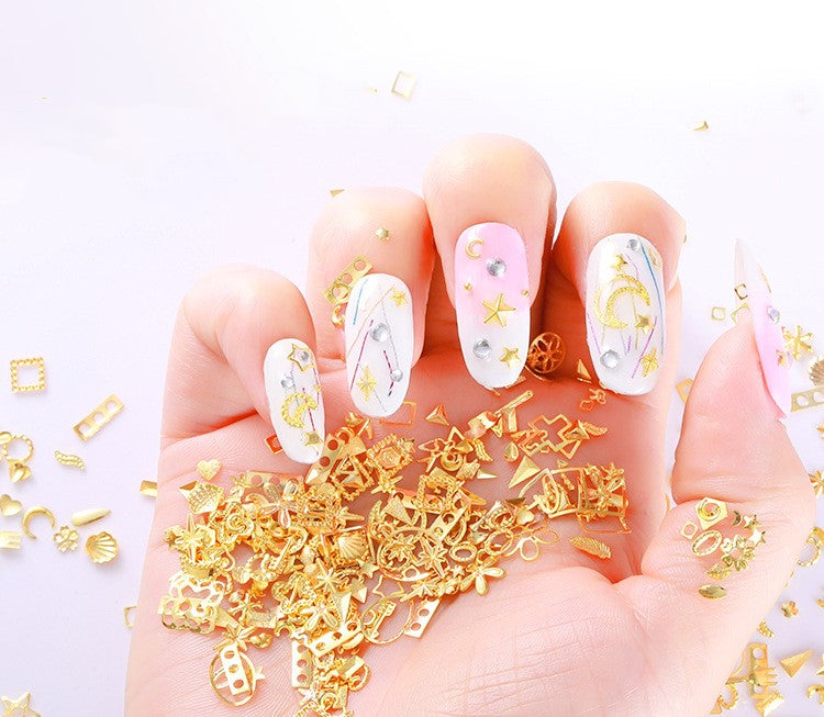 NRD003 3d Ocean Nail Art Studs Gold Charms Summer Sea Metal Alloy Rivets Shell Star Starfish Hollow Star decoration nails