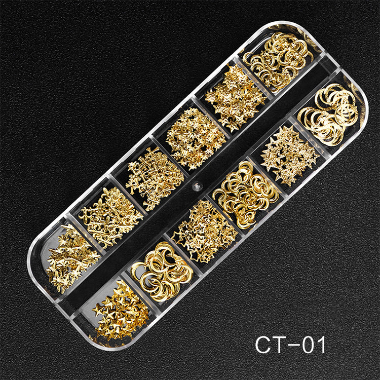 NDE050  Hot Selling Nail Rhinestone 12 Grid Boxed Mixed Rivet Jewelry Symphony Pearl Sequin Chain Nail Accessories