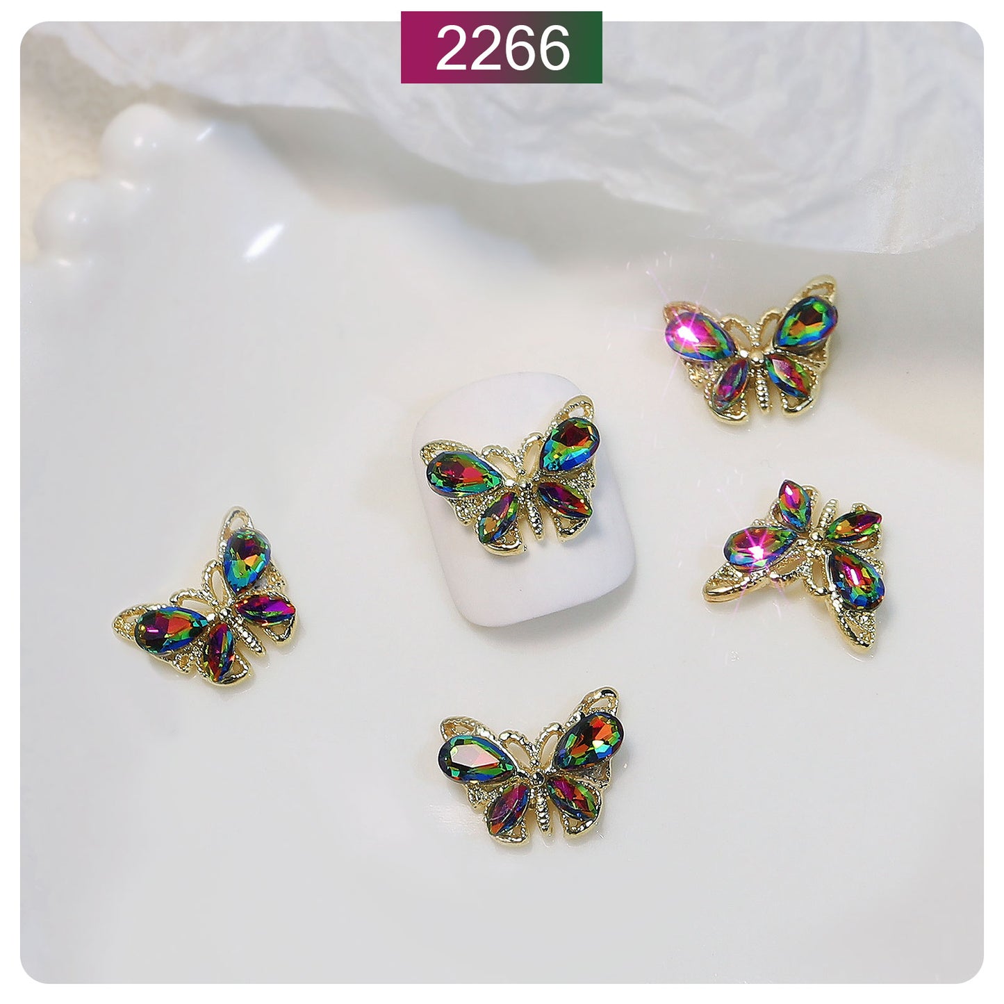 NZJ049  New luxury shiny 3D alloy crystal butterfly zircon nail accessories wholesale