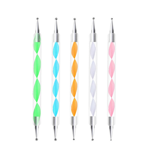 NBR043  ForLife 5 Pcs 2 Way Caviar Nail Art Dotting Pen UV Gel Painting Brush Salon Manicure Nail Tools Kit