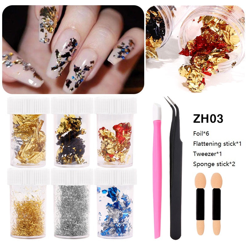 NDE039  ForLife 6 color/set nail art foil nail sticker set, nail art decoration, crystal phototherapy nail foil paper kit