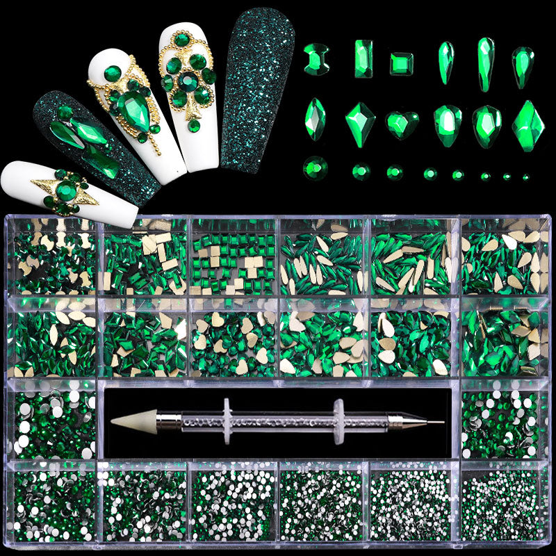 NRB010  New green shiny rhinestones Flat Bottom Glass nail rhinestone art decoration rhinestones