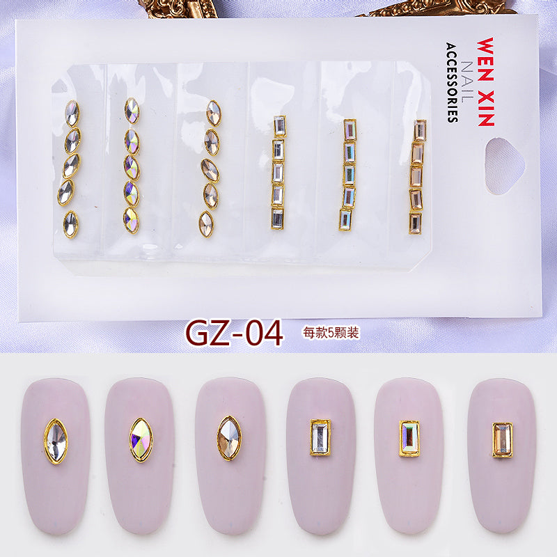 NRS007  ForLife 6 Grid Pack Flatback Nail Art Crystal Rhinestones Zircon Decorations 3d Alloy Retro Nail Accessories DIY tools