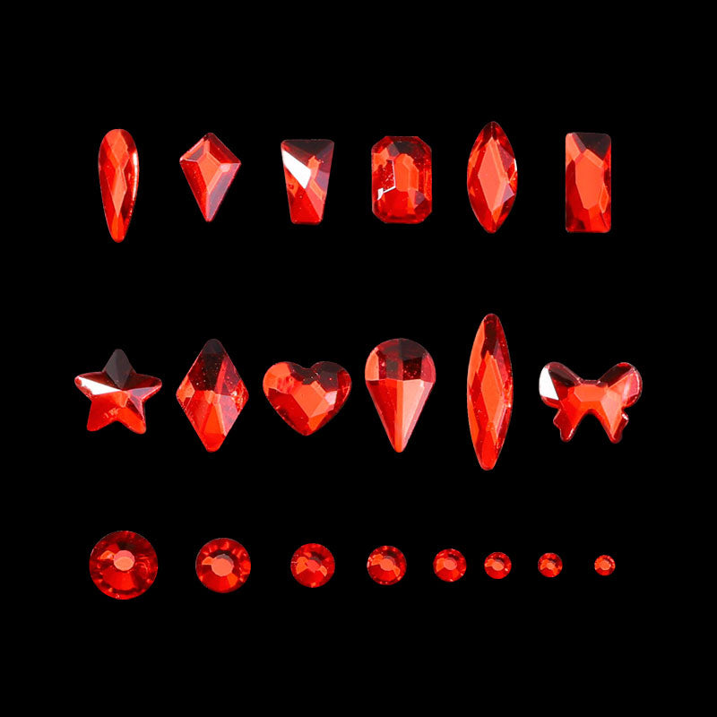 NRB013   Shiny Red Nail Art Shape Fancy Shaped In Box Flat Bottom Glass nail rhinestone art decoration rhinestones