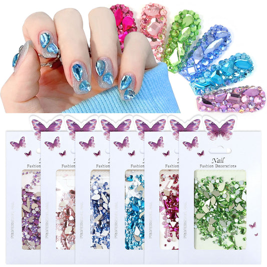 NRS028  ForLife Nail Art AB Rhinestone charms Glass Mixed Flat Bottom Shaped Rhinestone DIY Nail Art Jewelry