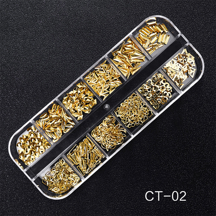 NDE050  Hot Selling Nail Rhinestone 12 Grid Boxed Mixed Rivet Jewelry Symphony Pearl Sequin Chain Nail Accessories