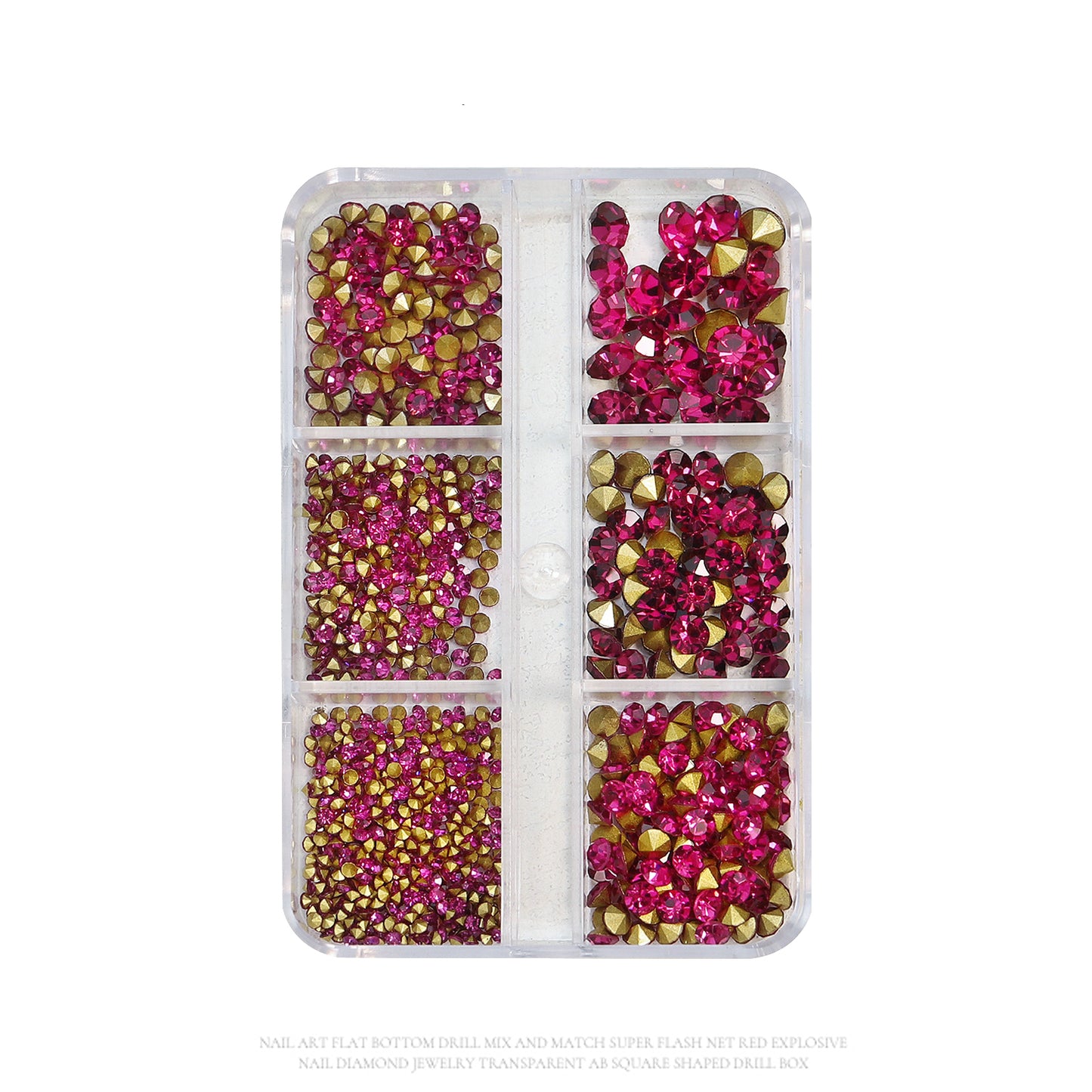 NRS031  6 grids/box pointed bottom colored glass rhinestones pink blue nail art rhinestone decoration