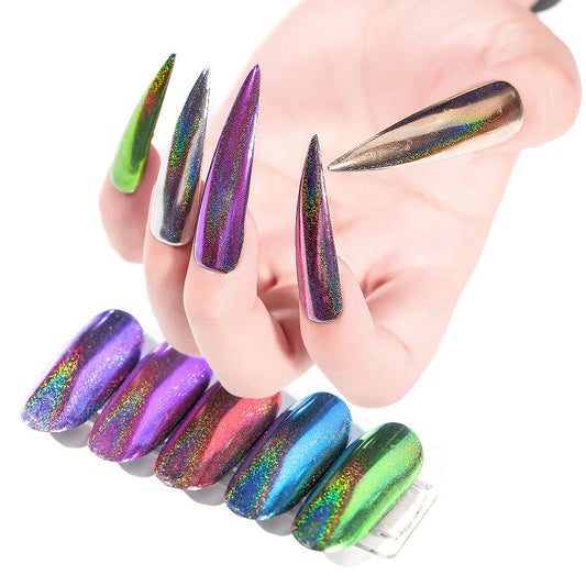 FNP111  12 Color Holographic Nail Glitter Powder Set Shining Pigment Laser Paillettes Mermaid Flakes Nail Art Decoration