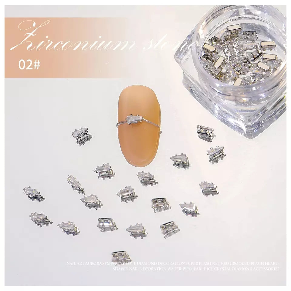 NZJ028  10pcs/box Mini Zircon Claw Nail diamond Art Decoration Gold Silver Gem Nail Jewelry Horse Eyes Water Drop Shaped Deisgn Charms