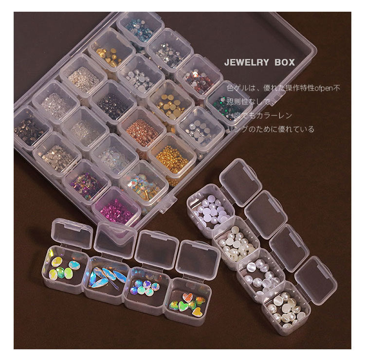 NRD011   28 grid/box mix 3D Pearl Rivet Steel Ball Shell Metal Studs Rhinestones Pearl Nail Jewelry DIY Art Accessories