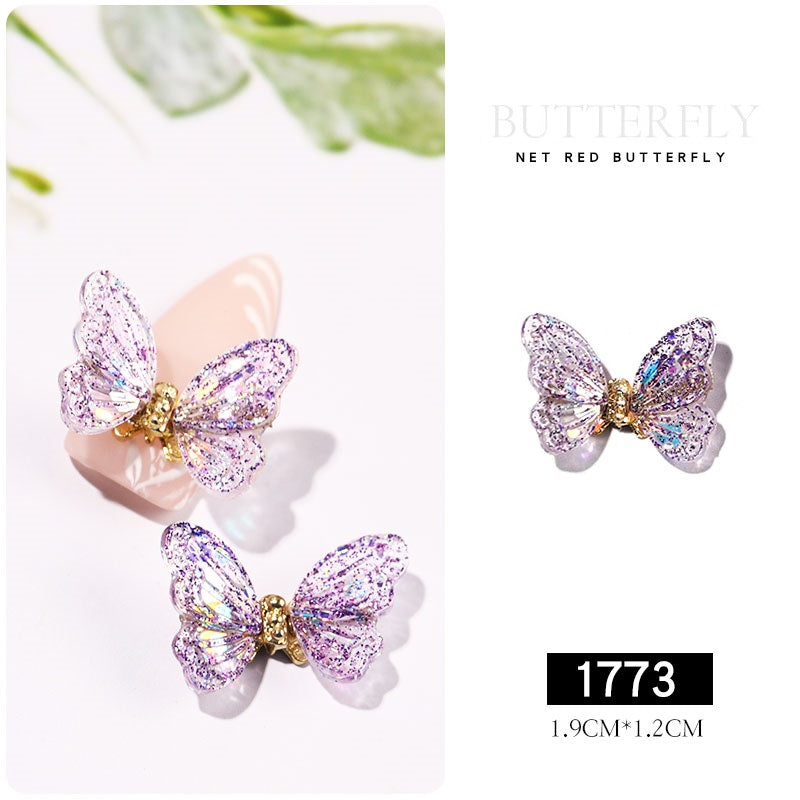 NDE042  ForLife 3D Aurora Simulation Flying Butterfly Nail Art Decorations Luxury Crystal Zircon Nail Jewelry