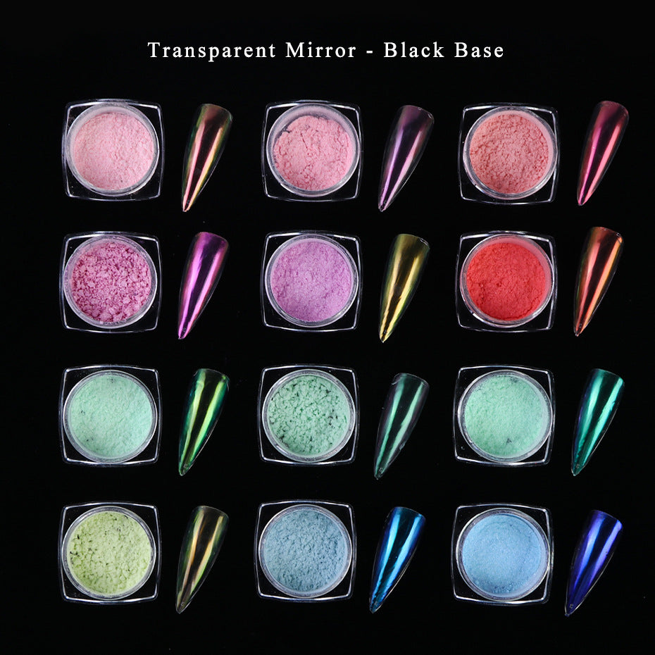 FNP073  12 colors Nail Art Holographic Glitter Acrylic Transparent Mirror Aurora Mirror Magic Power