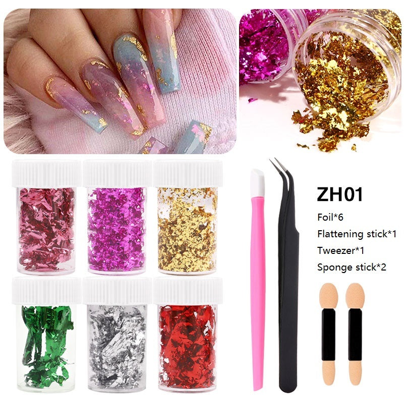 NDE039  ForLife 6 color/set nail art foil nail sticker set, nail art decoration, crystal phototherapy nail foil paper kit