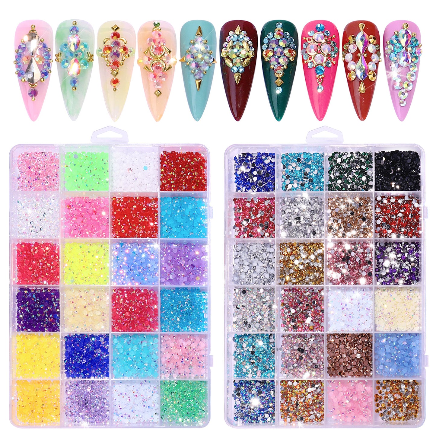 NRB019  Hot selling flat bottom resin rhinestones 24 grid fluorescent AB resin rhinestones diy jewelry accessories wholesale