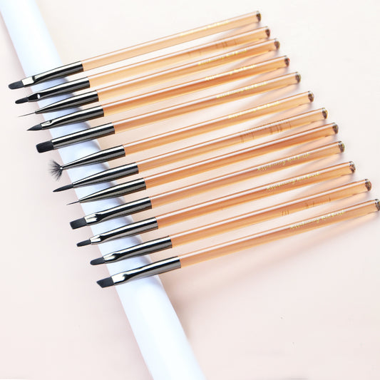 NBR034  Acrylic Brown Translucent Nail Brush Set Drawing Pen Light Therapy Brush