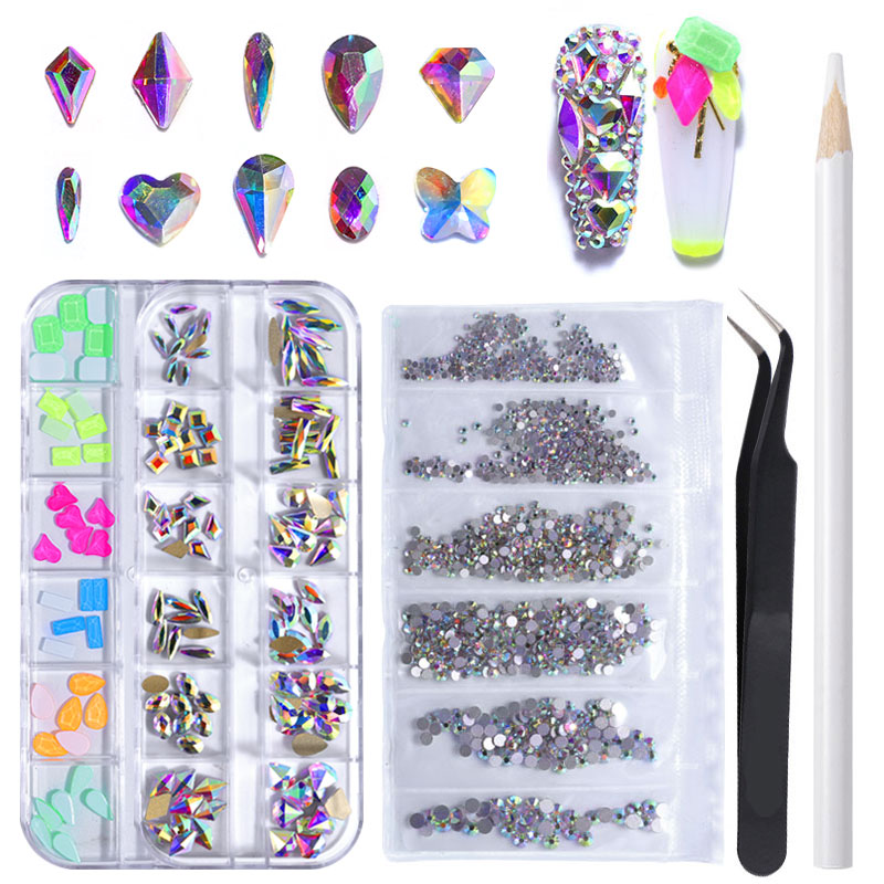 NRS001  Multi-size Flat Bottom Glass Fancy Shape Nail Rhinestones Decorations Crystal 3d Manicure Nail Art Accessories Acrylic diamond