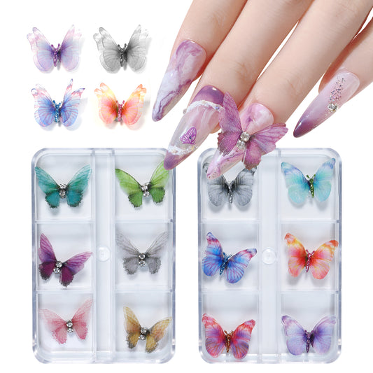 NZJ010 New Magnetic Removable Nail Art Simulation Butterfly Jewelry 6 Grid/Boxed Tulle Butterfly Jewelry