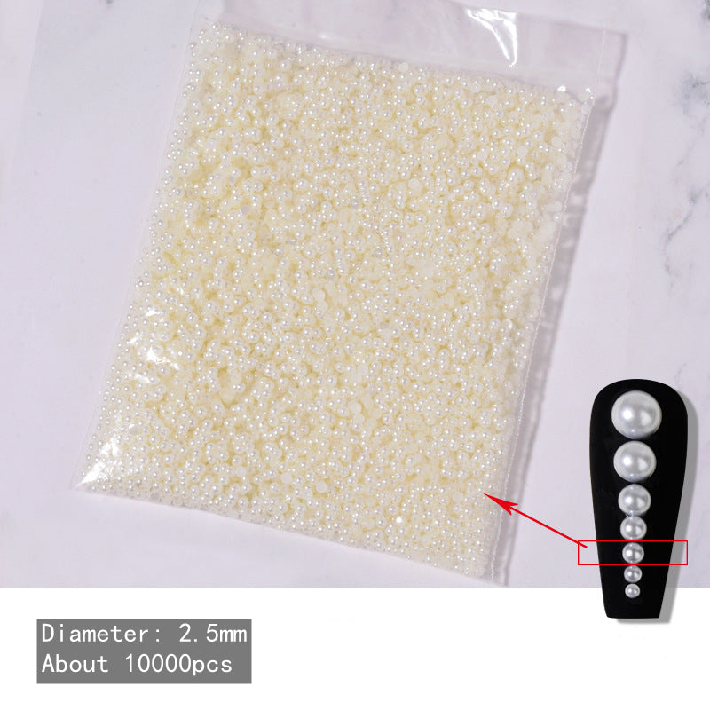 NDE058  ForLife Wholesale white beige semi-circular pearls 3D bulk DIY handmade nail art flat pearl jewelry