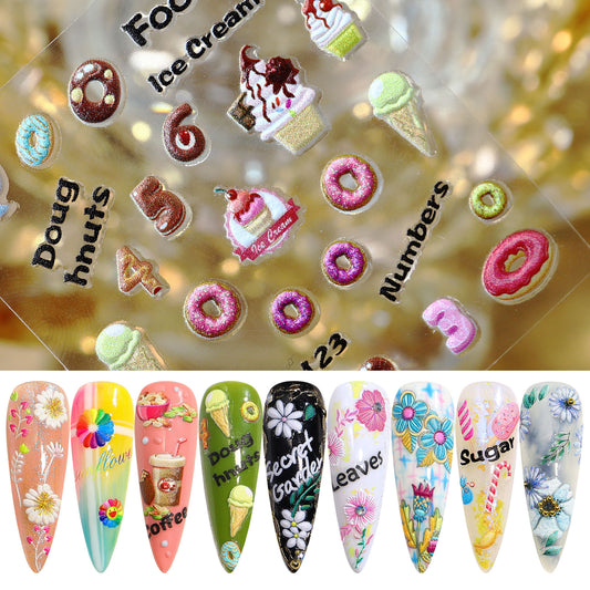 NS5D004  Nail Sticker 5D Embossed Flower Cartoon Donut Butterfly Love Series Nail Sticker 3D