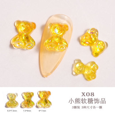 NDE040  ForLife Nail art diamond decoration bear three-dimensional light crystal gel magic color candy bear jewelry nail decoration