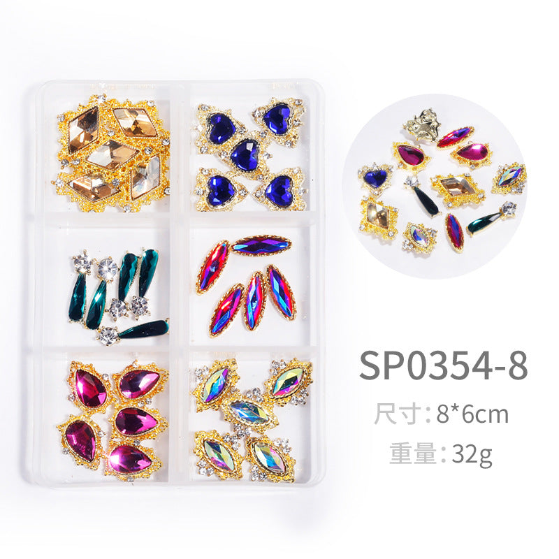 NZJ064  New Snake Planet Zircon Rhinestone Six-Grid Alloy Jewelry Wholesale 2022 New Nail Art Alloy Jewelry Vintage big drill pile drill