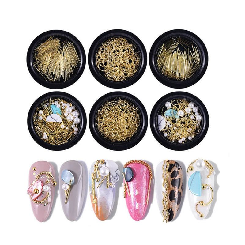 NRD006 3D Nails Sticker Gold Rivets Metal Nail Art Design Mixed Style Manicure Round Heart Decoration DIY Accessories