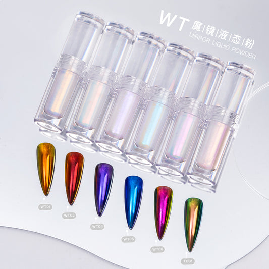 FNP012  Round tube wholesale WT series 5 colors liquid magic mirror powder used for art nail decoration