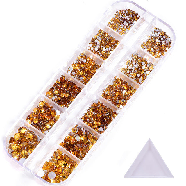 NRS016  ForLife Hot sale style glass flat bottom rhinestone 12 grid set nail art rhinestone shiny crystal nail art accessories