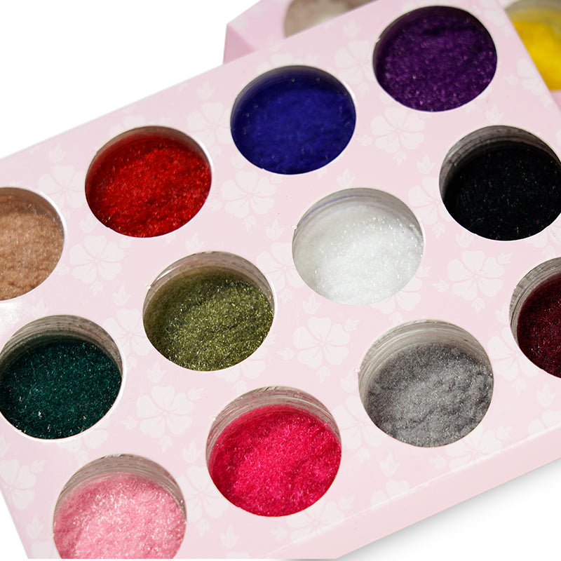 FNP067  New Designs Mixed Color 12 Pcs/set Plush Nail Decoration Powder