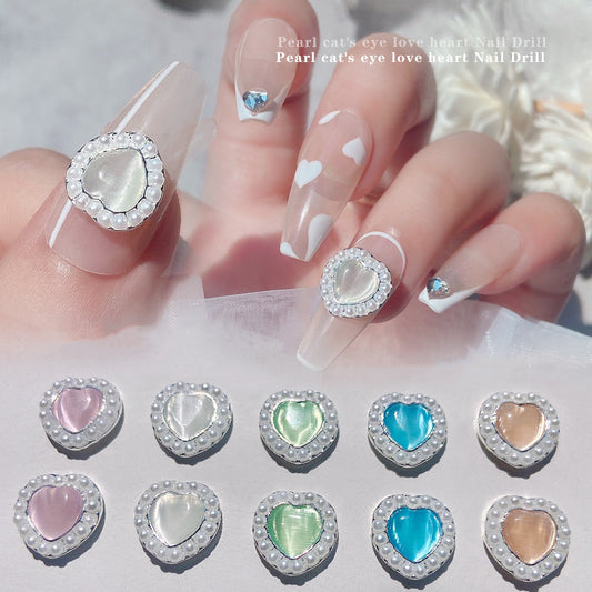 NZJ013 Nail Art Pearl Heart Jewelry Alloy Exquisite Inlaid Color Opal Nail Art Decoration