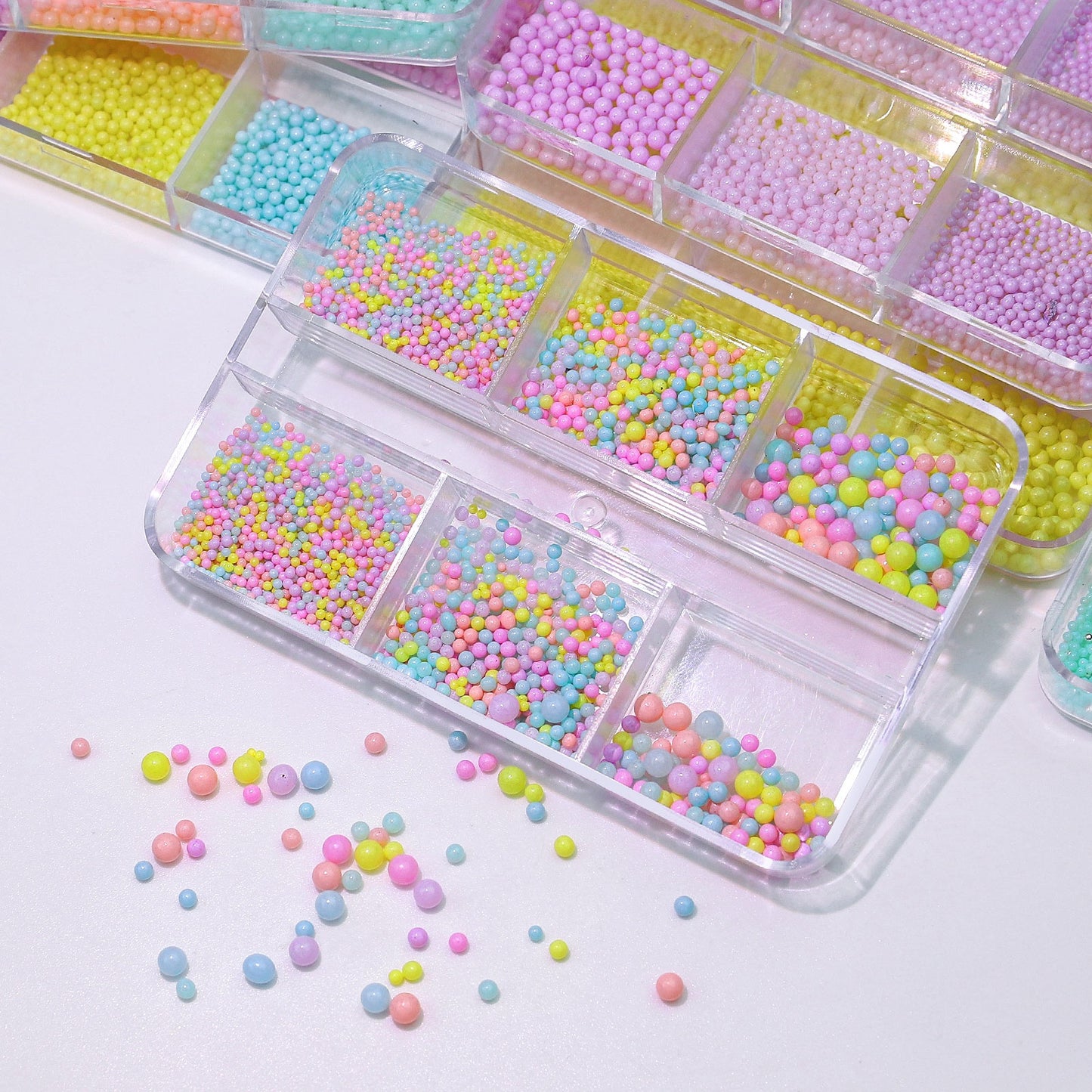 NZJ019 Hot Sale Mix Sizes Candy Color 3D Mermaid Jewelry Round Beads Nail Charms Rhinestones Nail Art Plastic Beads