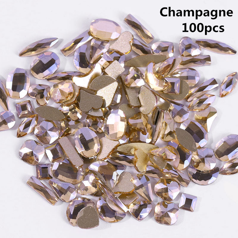 NRS003  ForLife Pear Nail Mix Color Rhinestones Gems Diamond Gold Bottom Flat Back Strass Stone 3D Charms Nails Accessories