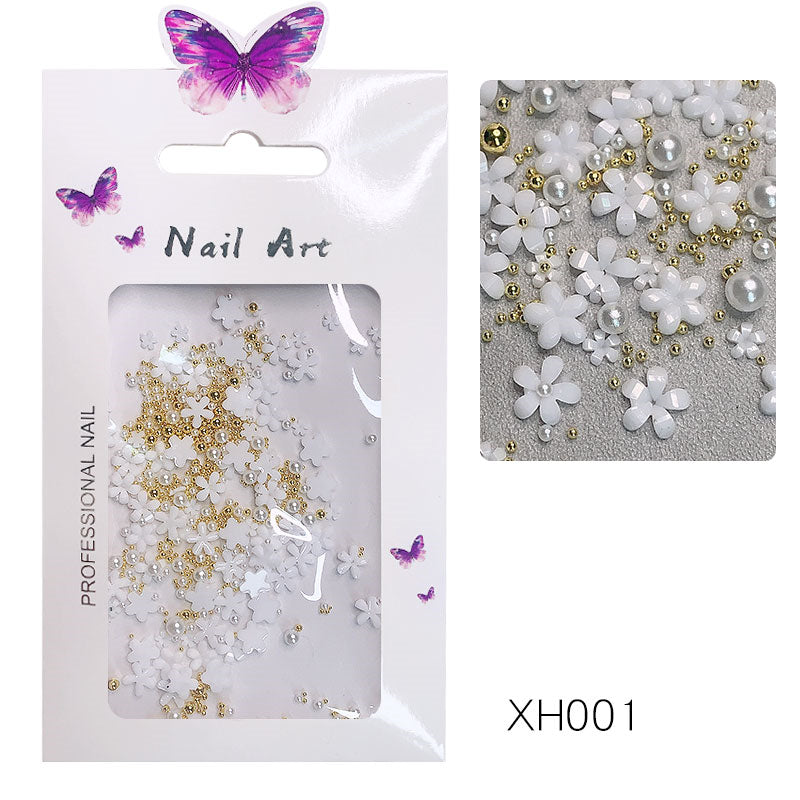 NDE056  ForLife New 100pcs Fashion Japanese style small white flower 3D mini resin white flower nail decoration