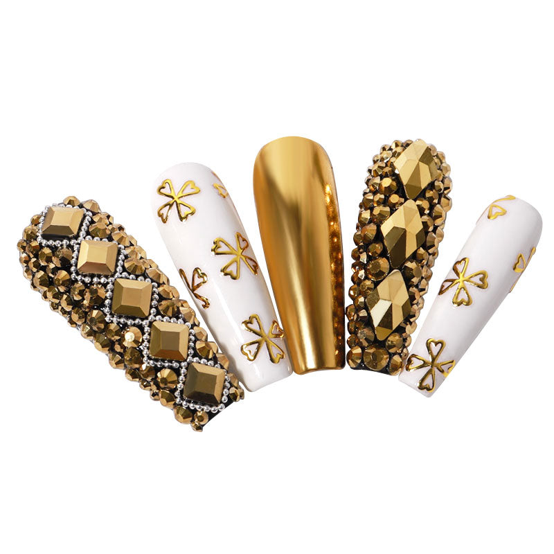 NRB005  Gold Nail Art Mix Shape Fancy Shaped In Box Flat Bottom Glass nail rhinestone art decoration gold rhinestones