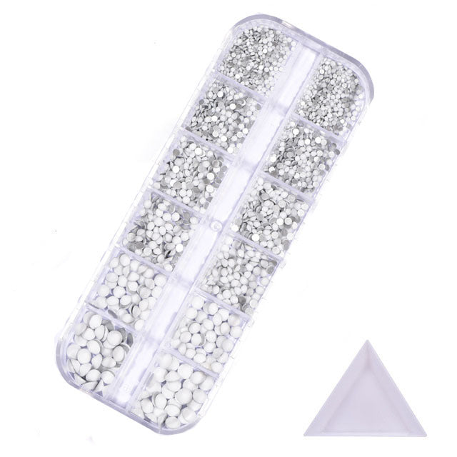 NRS016  ForLife Hot sale style glass flat bottom rhinestone 12 grid set nail art rhinestone shiny crystal nail art accessories