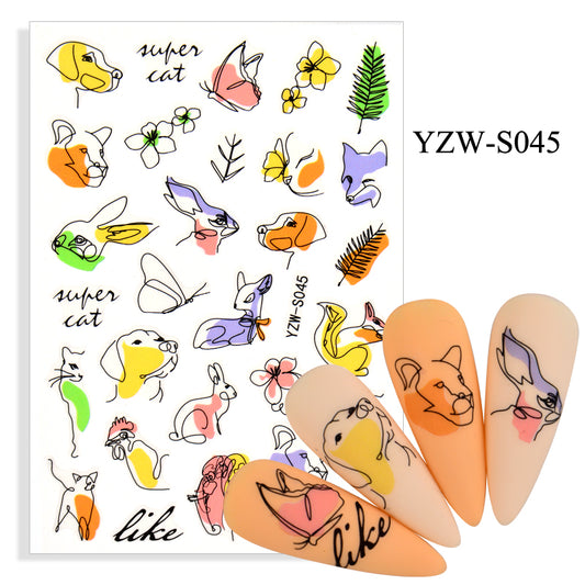 NS5D003 Hot Sale Simple Line Geometric Face Nail Sticker Avocado Fruit Nail Sticker 3d