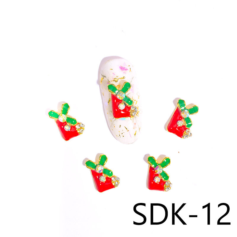 NZJ005 Nail Art Alloy Nail Jewelry Snowflake Bell Christmas Series with Rhinestone Jewelry