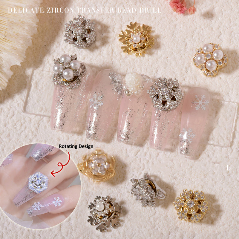 NZJ054  High-quality New Year Nail Art Transfer Beads Zircon Snow Pearl Rotatable Luxury Nail Rhinestone Accessories