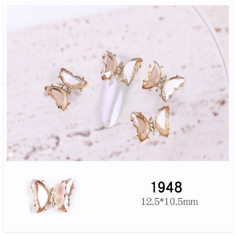 NDE053  2021 summer new style clear and translucent aurora glowing alloy frame butterfly 3d crystal butterfly DIY nail jewelry