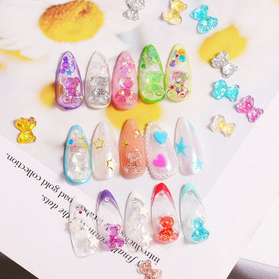 NDE040  ForLife Nail art diamond decoration bear three-dimensional light crystal gel magic color candy bear jewelry nail decoration