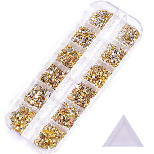 NRS016  ForLife Hot sale style glass flat bottom rhinestone 12 grid set nail art rhinestone shiny crystal nail art accessories