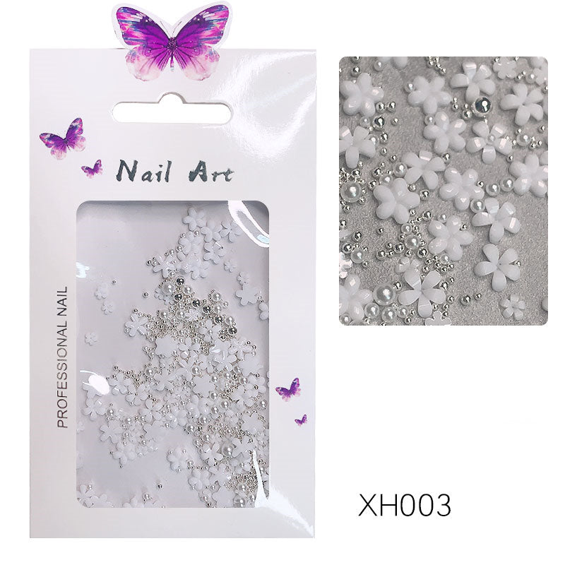 NDE056  ForLife New 100pcs Fashion Japanese style small white flower 3D mini resin white flower nail decoration