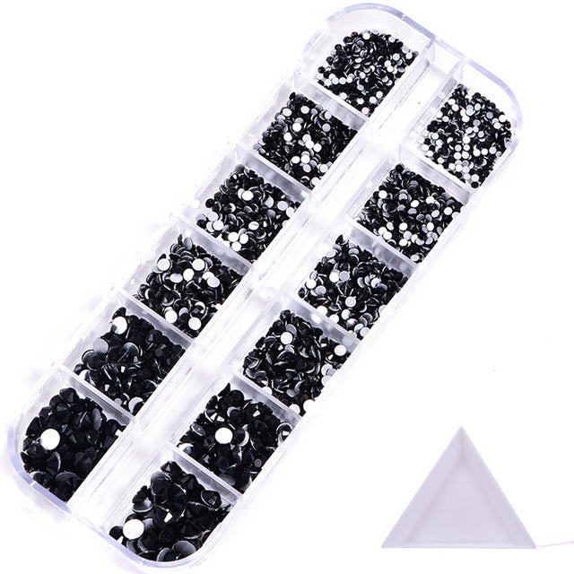 NRS016  ForLife Hot sale style glass flat bottom rhinestone 12 grid set nail art rhinestone shiny crystal nail art accessories