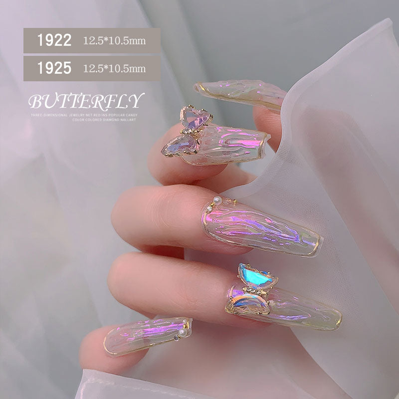 NDE053  2021 summer new style clear and translucent aurora glowing alloy frame butterfly 3d crystal butterfly DIY nail jewelry