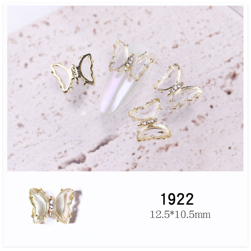 NDE053  2021 summer new style clear and translucent aurora glowing alloy frame butterfly 3d crystal butterfly DIY nail jewelry