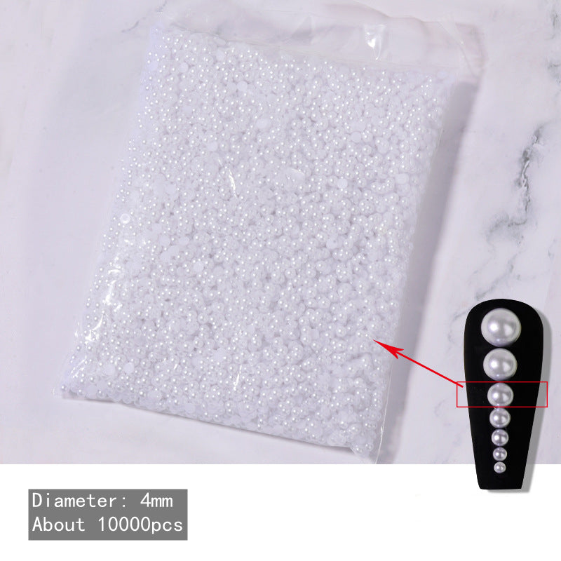 NDE058  ForLife Wholesale white beige semi-circular pearls 3D bulk DIY handmade nail art flat pearl jewelry